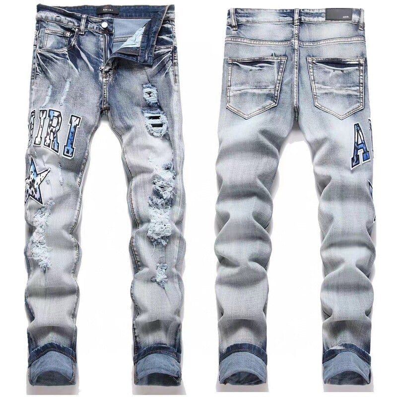 Blugi la modă de înaltă calitate, transfrontalieri, originali și exclusivi, de la marca AMIRI, cu spălare durabilă, detalii uzate și broderii. Potriviti atât pentru bărbați, cât și pentru femei.