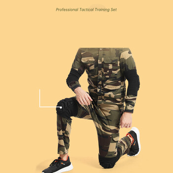 Kelių ir alkūnių apsaugos, taktinis ropojimas, intensyvios treniruotės lauke, įmontuota kliūčių ruožas, smūginių riešų apsaugų rinkinys klūpant.