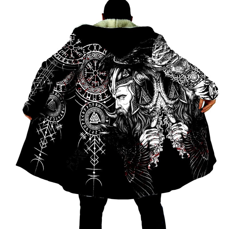 Vikingų stiliaus apsiaustas su gobtuvu, laisvo kirpimo vilnonis apsiaustas su sagomis, medvilninis paltas, lietpaltis, vilnonis megztinis su pamušalu