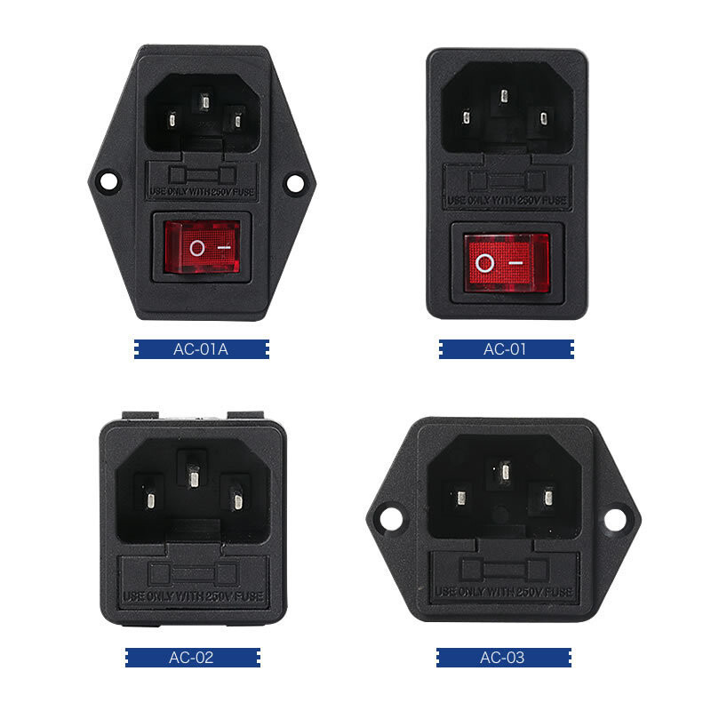 Ražotāja maiņstrāvas kontaktligzda, AC-01 trīs vienā strāvas kontaktligzda ar slēdzi un drošinātāja turētāju