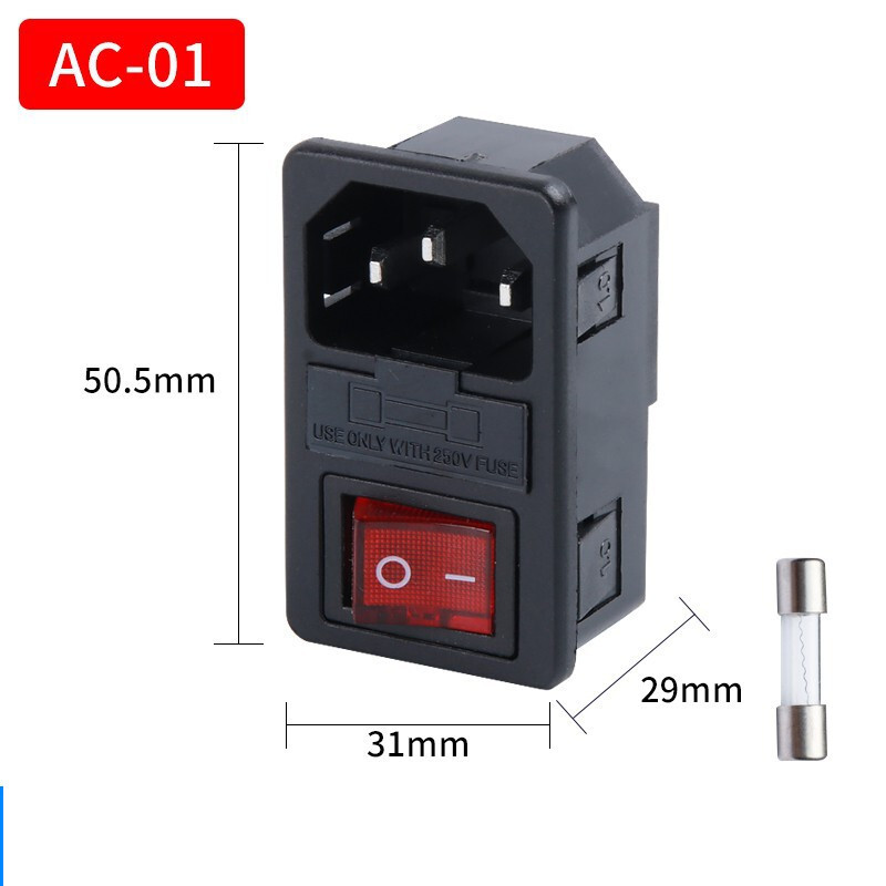 Ražotāja maiņstrāvas kontaktligzda, AC-01 trīs vienā strāvas kontaktligzda ar slēdzi un drošinātāja turētāju