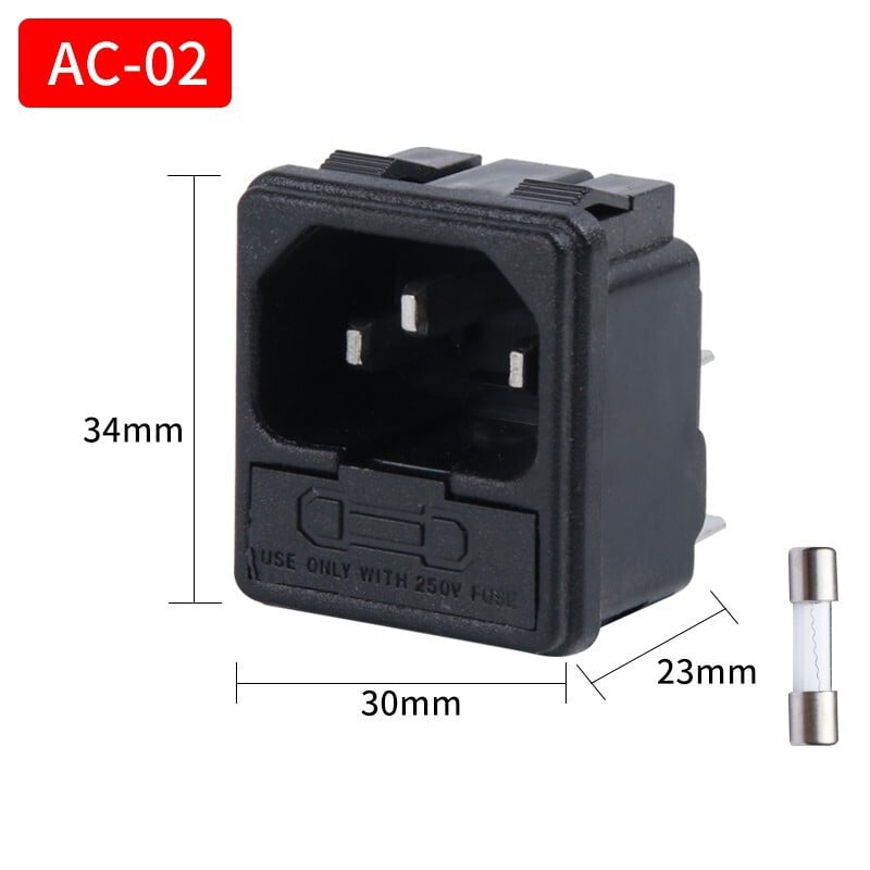 Ražotāja maiņstrāvas kontaktligzda, AC-01 trīs vienā strāvas kontaktligzda ar slēdzi un drošinātāja turētāju