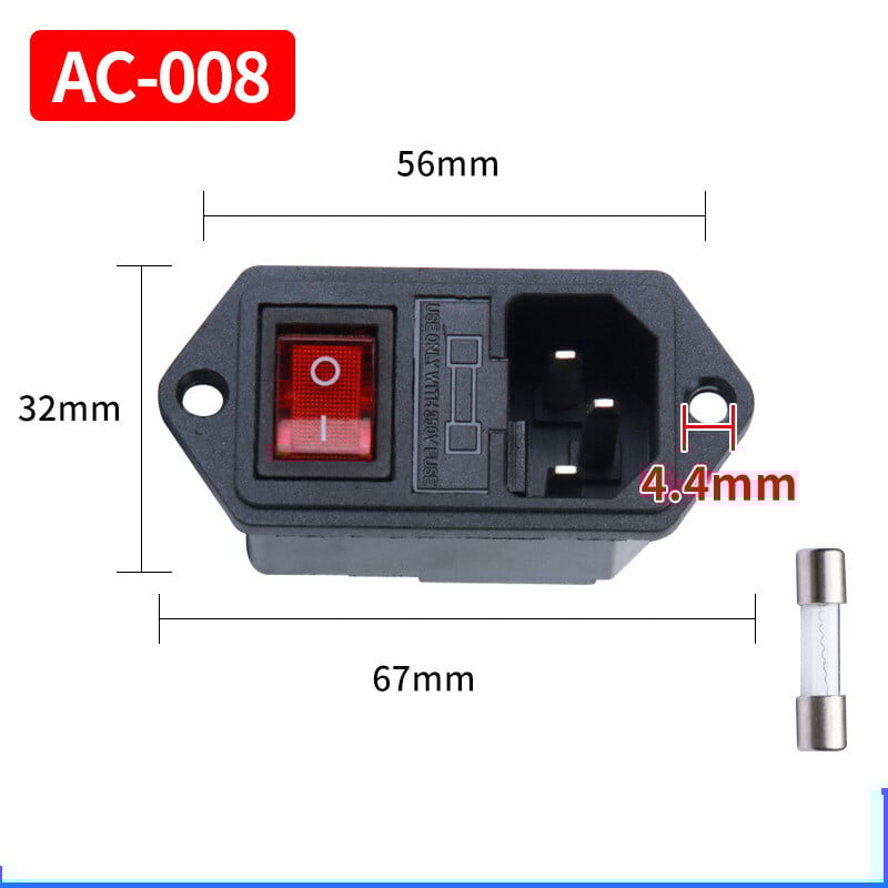 Ražotāja maiņstrāvas kontaktligzda, AC-01 trīs vienā strāvas kontaktligzda ar slēdzi un drošinātāja turētāju