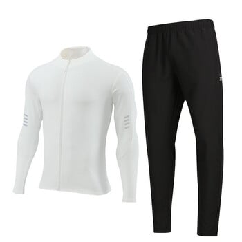 Есенен мъжки моден ежедневен костюм Модерен стилен яка с дълъг ръкав, спортен, бързосъхнещ панталон, слим крой, еластичен топ