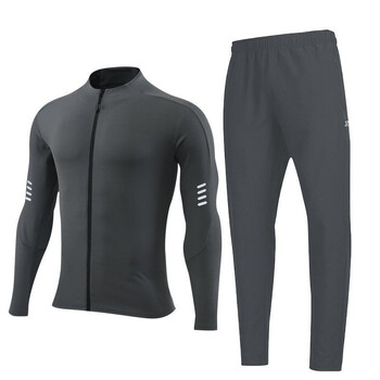 Есенен мъжки моден ежедневен костюм Модерен стилен яка с дълъг ръкав, спортен, бързосъхнещ панталон, слим крой, еластичен топ