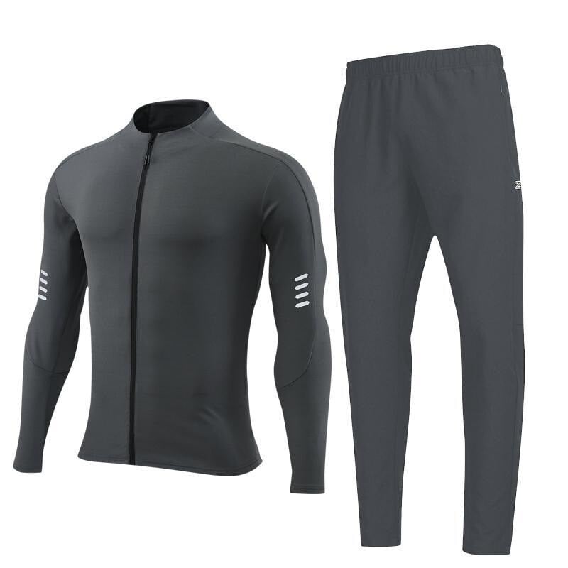 Есенен мъжки моден ежедневен костюм Модерен стилен яка с дълъг ръкав, спортен, бързосъхнещ панталон, слим крой, еластичен топ