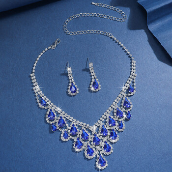 Ģeometriska asaras formas pušķīšu kaklarota, inkrustēta ar dimantiem, eleganta un stilīga atslēgas kaula ķēdīte, grezns augstas klases rotaslietu komplekts Eiropas un Amerikas stilā.