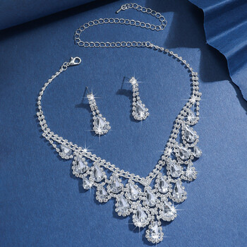 Ģeometriska asaras formas pušķīšu kaklarota, inkrustēta ar dimantiem, eleganta un stilīga atslēgas kaula ķēdīte, grezns augstas klases rotaslietu komplekts Eiropas un Amerikas stilā.