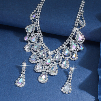 Ģeometriska asaras formas pušķīšu kaklarota, inkrustēta ar dimantiem, eleganta un stilīga atslēgas kaula ķēdīte, grezns augstas klases rotaslietu komplekts Eiropas un Amerikas stilā.