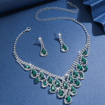 Ģeometriska asaras formas pušķīšu kaklarota, inkrustēta ar dimantiem, eleganta un stilīga atslēgas kaula ķēdīte, grezns augstas klases rotaslietu komplekts Eiropas un Amerikas stilā.