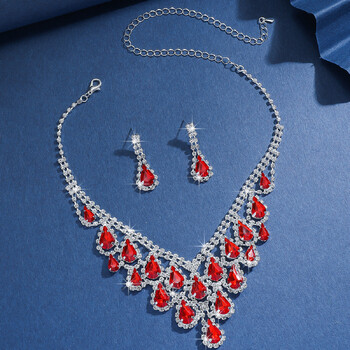 Ģeometriska asaras formas pušķīšu kaklarota, inkrustēta ar dimantiem, eleganta un stilīga atslēgas kaula ķēdīte, grezns augstas klases rotaslietu komplekts Eiropas un Amerikas stilā.