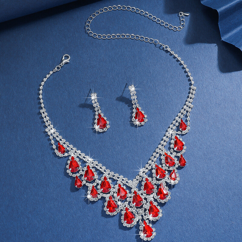 Ģeometriska asaras formas pušķīšu kaklarota, inkrustēta ar dimantiem, eleganta un stilīga atslēgas kaula ķēdīte, grezns augstas klases rotaslietu komplekts Eiropas un Amerikas stilā.