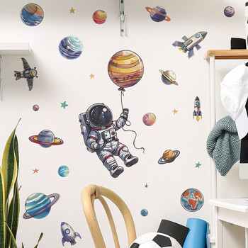 MG-B012 Radoša astronauta raķetes planētas guļamistabas dzīvojamās istabas mājas dekora sienas uzlīme pašlīmējoša vairumtirdzniecība