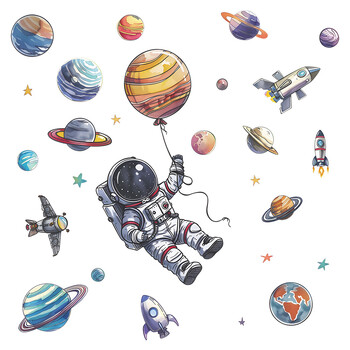 MG-B012 Radoša astronauta raķetes planētas guļamistabas dzīvojamās istabas mājas dekora sienas uzlīme pašlīmējoša vairumtirdzniecība