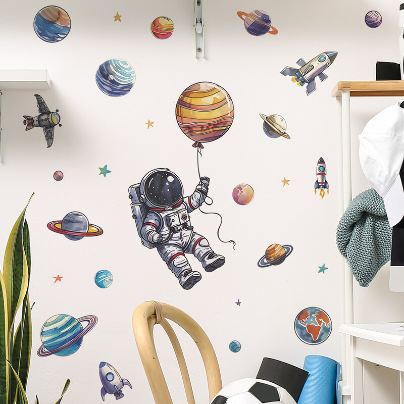 MG-B012 Radoša astronauta raķetes planētas guļamistabas dzīvojamās istabas mājas dekora sienas uzlīme pašlīmējoša vairumtirdzniecība