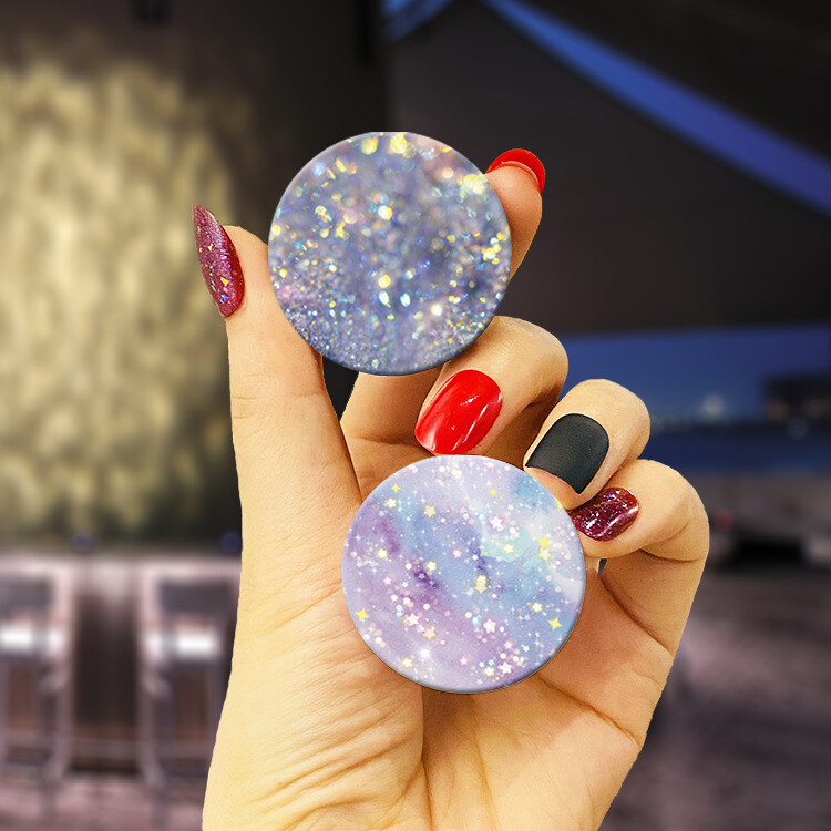 POP átlátszó mobiltelefon-tartó színes csillagos légpárnával, összecsukható TikTok ragasztópárnával, leesésgátló fóliával.