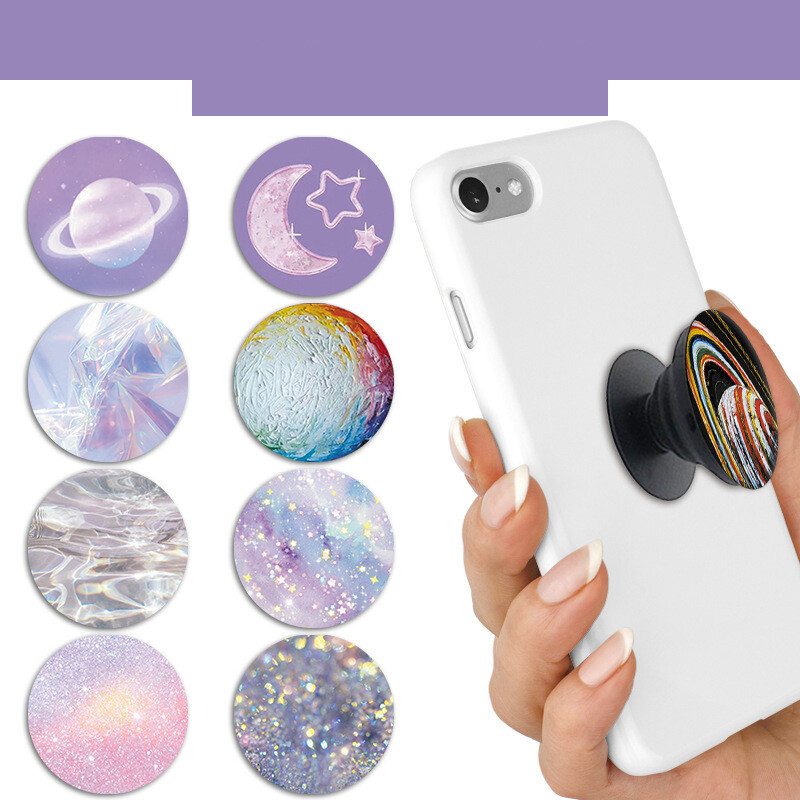 POP átlátszó mobiltelefon-tartó színes csillagos légpárnával, összecsukható TikTok ragasztópárnával, leesésgátló fóliával.