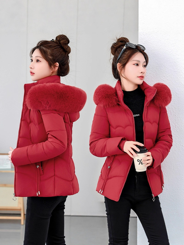 Sieviešu īsa jaka ar kokvilnas oderi, korejiešu stilā, jauns 2025. gada ziemas hits, moderna liela kažokādas apkakle, silts un aukstumizturīgs mētelis ar kokvilnas oderi.