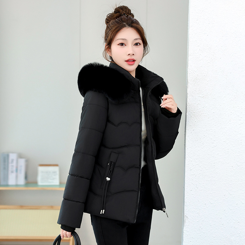 Sieviešu īsa jaka ar kokvilnas oderi, korejiešu stilā, jauns 2025. gada ziemas hits, moderna liela kažokādas apkakle, silts un aukstumizturīgs mētelis ar kokvilnas oderi.
