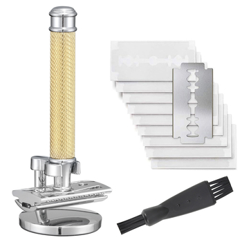 Vīriešu skuveklis ar tādu pašu stilu, misiņa manuālais vintage skuveklis, vecmodīgs metāla skuveklis, matu griezējs