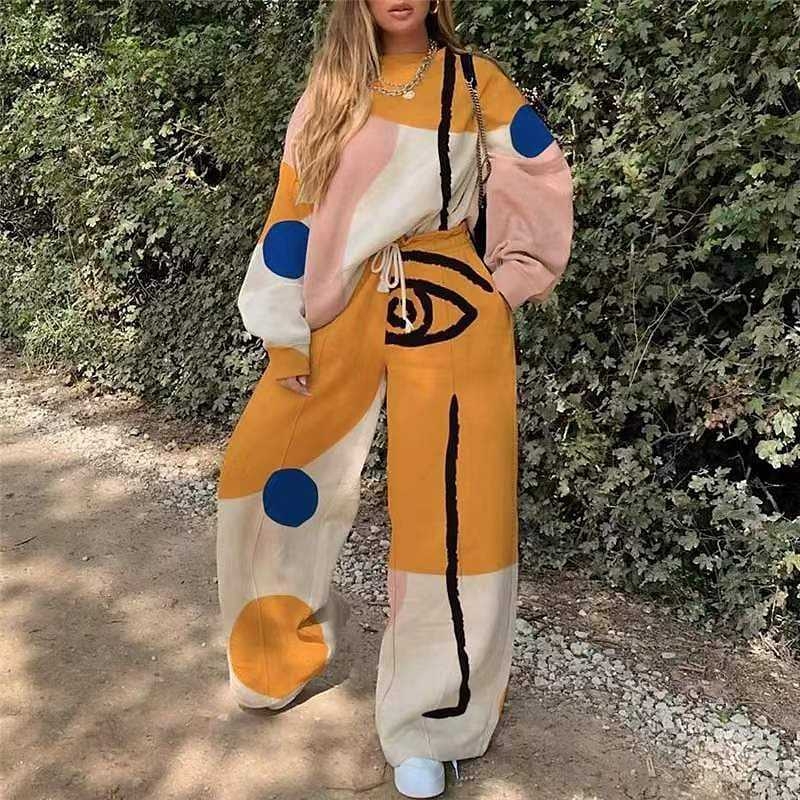 Moderns un ikdienas sporta komplekts sievietēm, jaunums 2023. gada rudenī, brīvs un ērts sporta krekls un sporta bikses, divdaļīgs komplekts