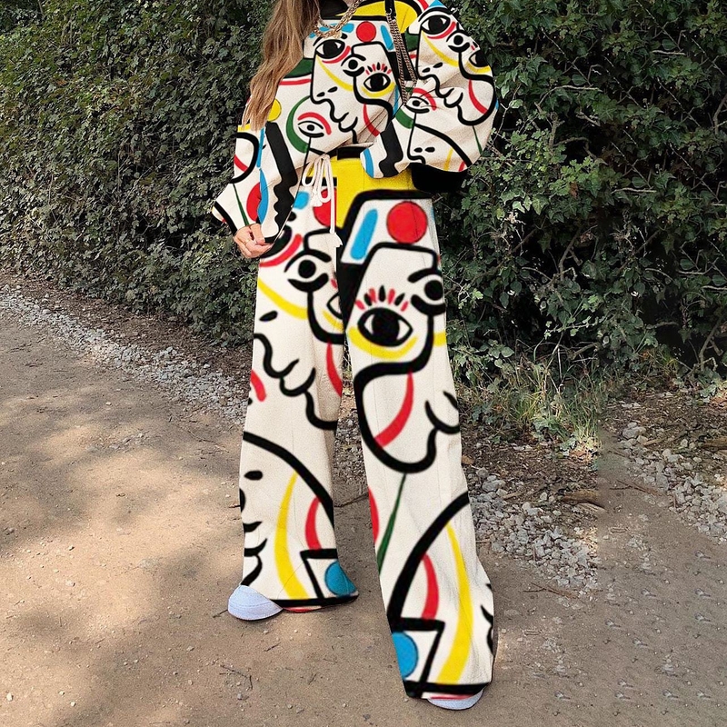 Moderns un ikdienas sporta komplekts sievietēm, jaunums 2023. gada rudenī, brīvs un ērts sporta krekls un sporta bikses, divdaļīgs komplekts