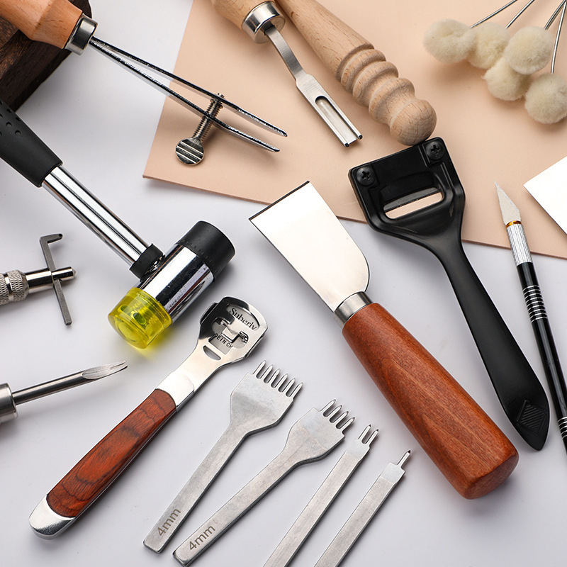 Инструменти за кожа, кръгло шило, перфоратор за кожа, комплект за ръчно шиене на кожа, инструмент за кръгъл перфоратор за кожа