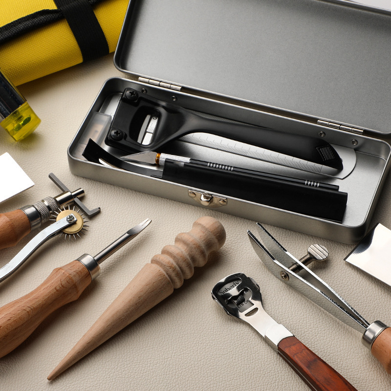 Инструменти за кожа, кръгло шило, перфоратор за кожа, комплект за ръчно шиене на кожа, инструмент за кръгъл перфоратор за кожа