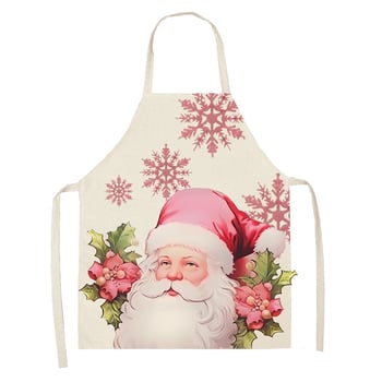 Розова коледна престилка с елени и Дядо Коледа, престилка за празнична атмосфера, почистване на дома, покривало за талия, устойчиво на петна