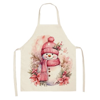 Розова коледна престилка с елени и Дядо Коледа, престилка за празнична атмосфера, почистване на дома, покривало за талия, устойчиво на петна