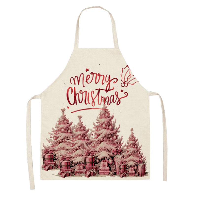 Розова коледна престилка с елени и Дядо Коледа, престилка за празнична атмосфера, почистване на дома, покривало за талия, устойчиво на петна