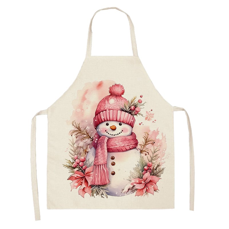 Розова коледна престилка с елени и Дядо Коледа, престилка за празнична атмосфера, почистване на дома, покривало за талия, устойчиво на петна