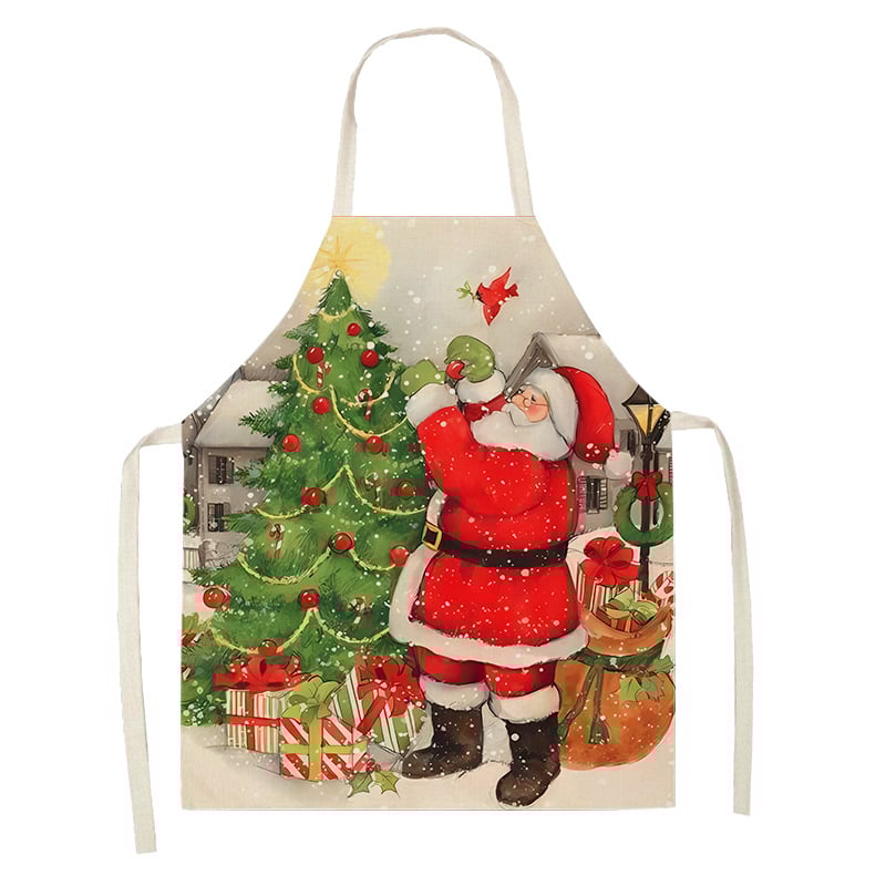 Розова коледна престилка с елени и Дядо Коледа, престилка за празнична атмосфера, почистване на дома, покривало за талия, устойчиво на петна
