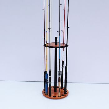 Нова стойка за риболовни въдици, 15 въдици, малка кръгла чиния, цвят дъб, преносима стойка за външна демонстрация, стойка за съхранение на риболовни въдици на едро.
