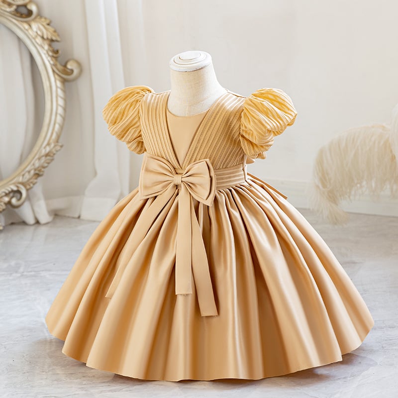 Rochie de ziua de naștere pentru copii 2025, rochie de prințesă pentru prima aniversare, material satinat cu panglică și dungi, vânzare en-gros transfrontalieră, cadou de Crăciun și Halloween