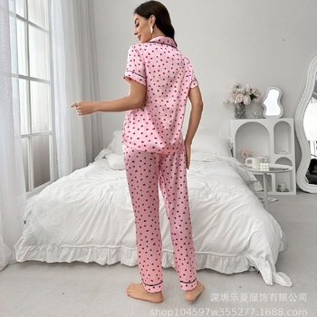 Трансгранична европейска и американска фабрика директно доставя комплект пижама от имитация на коприна за жени с къс ръкав, френски романтичен жилетка в сладък стил