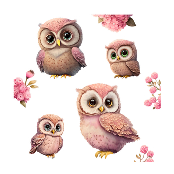 Autocolant de perete autoadeziv transfrontalier nou cu bufniță florală roz pentru Ziua Îndrăgostiților, pentru decorarea camerei de zi, dormitorului și a camerei copiilor KSA-72