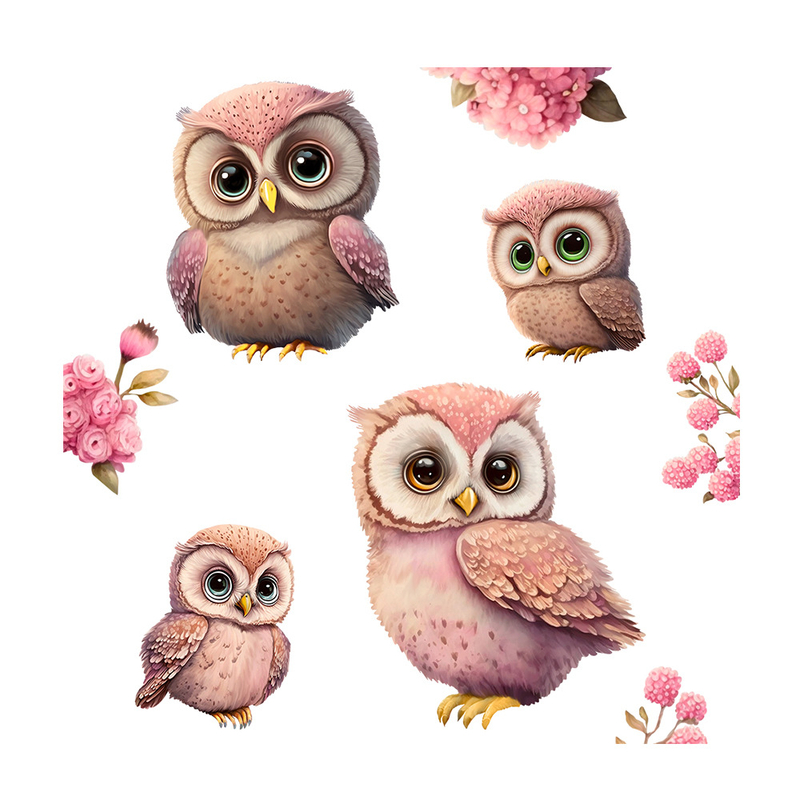 Autocolant de perete autoadeziv transfrontalier nou cu bufniță florală roz pentru Ziua Îndrăgostiților, pentru decorarea camerei de zi, dormitorului și a camerei copiilor KSA-72