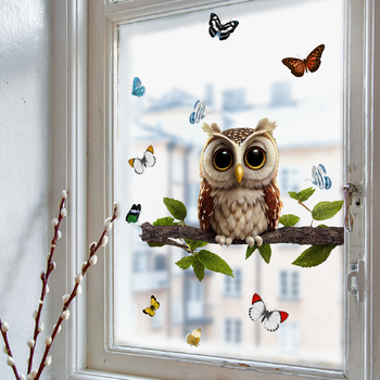 CT4035 Αυτοκόλλητα τοίχου με κουκουβάγια, πεταλούδα και κλαδί δέντρου, αυτοκόλλητο από γυαλί, διακοσμητικό αυτοκόλλητο τοίχου, αυτοκόλλητη διακόσμηση τοίχου