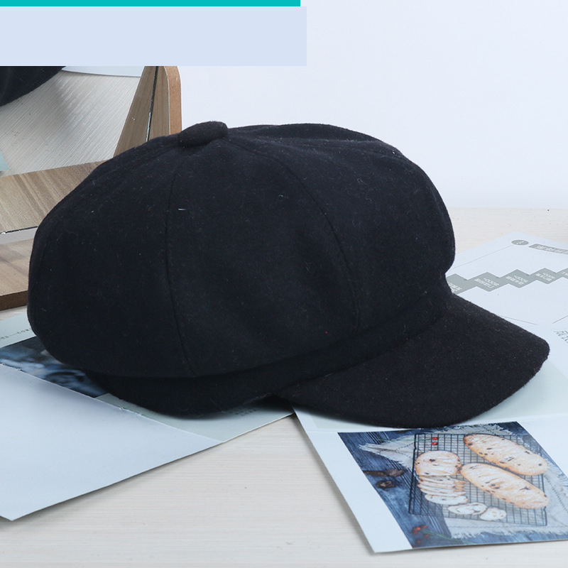 Дамска карирана осмоъгълна шапка, корейски стил, нова тенденция, популярна онлайн, вълнена, ежедневна, на райета, ретро, ​​универсална.