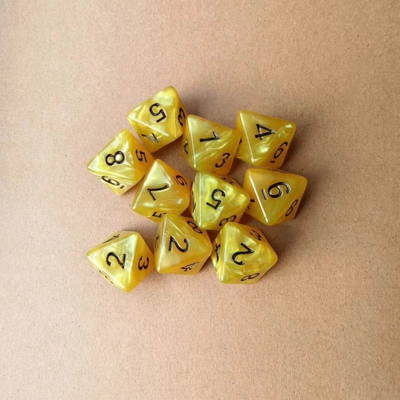 8 oldalú, többoldalú dobókocka gyöngy és márvány motívummal, Xiyin határokon átnyúló apró játék kiegészítők, 10 darabos készlet