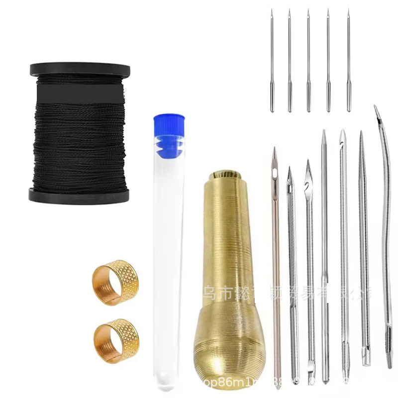 Bőr varrókészlet, cserélhető, többfunkciós cipőjavító készlet, lyukasztó tű, nejlon cérna