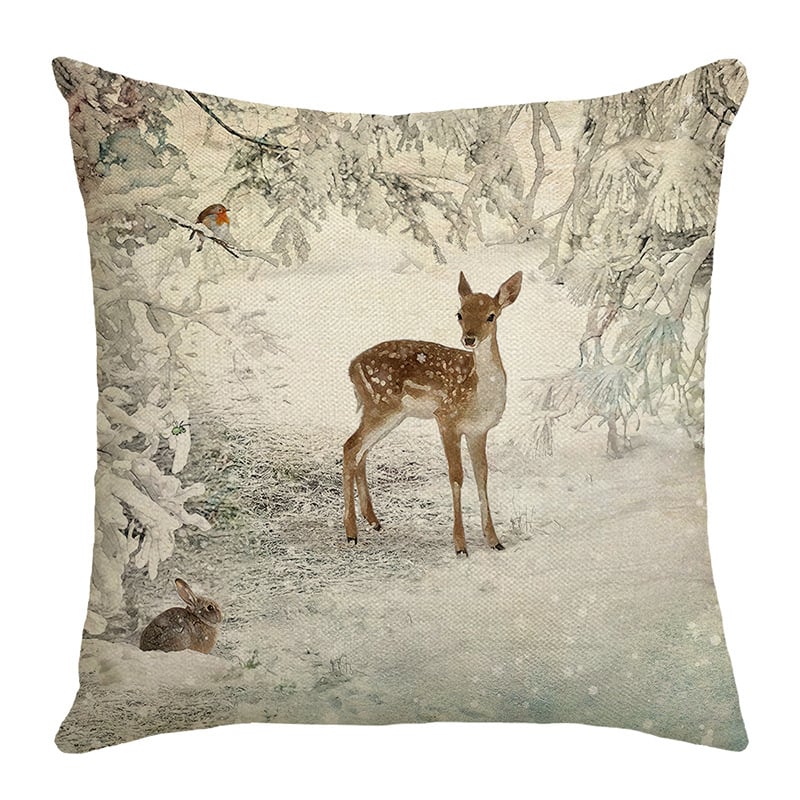 Jastučnica s božićnim printom sobova, poliester, moderna minimalistička blagdanska ukrasna jastučnica, jastuk za dnevni boravak i spavaću sobu, veleprodaja.