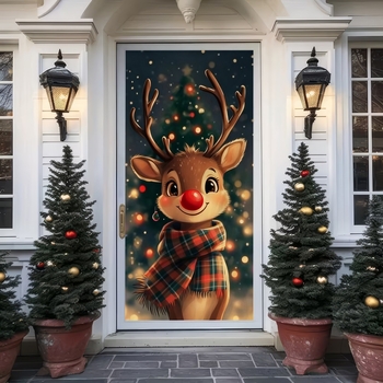 2025 Нова 3D Коледна Декорация за Врата за Завеса Фон Плат Трансграничен Дядо Коледа Калъф за Врата Рамка Висящ Плат