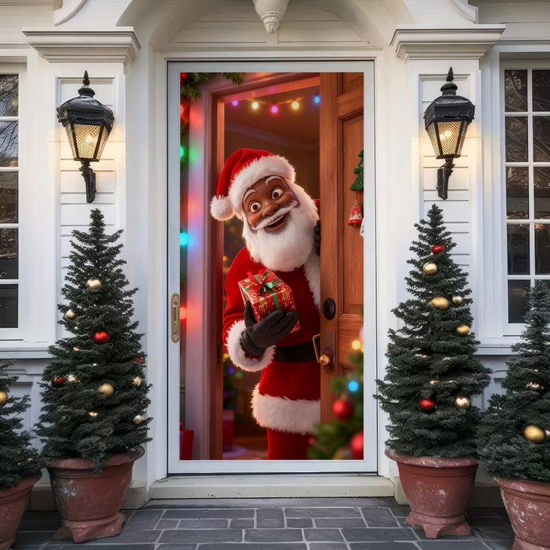 2025 Нова 3D Коледна Декорация за Врата за Завеса Фон Плат Трансграничен Дядо Коледа Калъф за Врата Рамка Висящ Плат