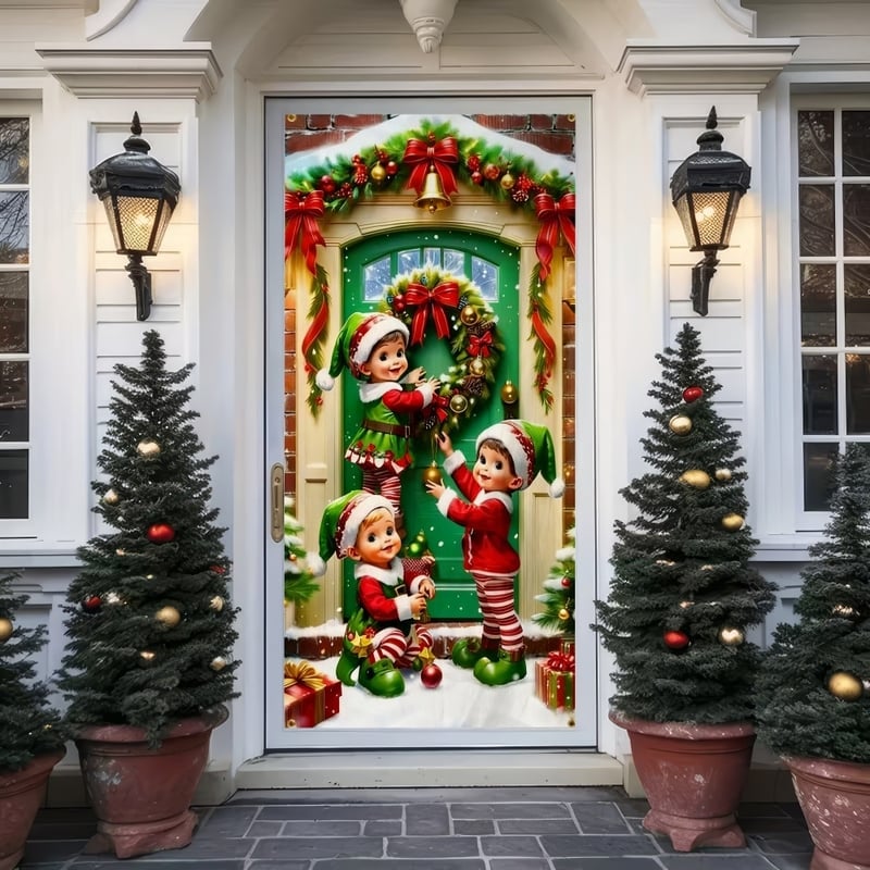 2025 Нова 3D Коледна Декорация за Врата за Завеса Фон Плат Трансграничен Дядо Коледа Калъф за Врата Рамка Висящ Плат