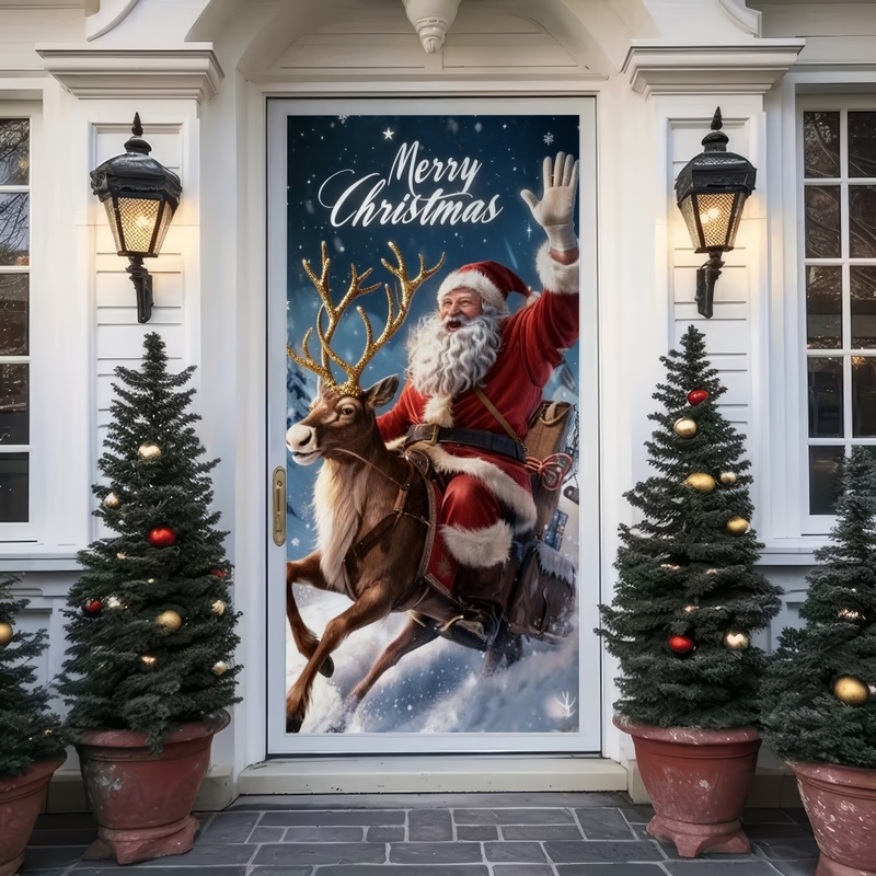 2025 Нова 3D Коледна Декорация за Врата за Завеса Фон Плат Трансграничен Дядо Коледа Калъф за Врата Рамка Висящ Плат