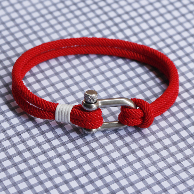 Új U alakú rozsdamentes acél csat, titán acél, gyorszáras csavaros csat, milánói cérna, piros kézikötél, uniszex karkötő pároknak