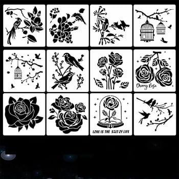 Novi predložak za novine s ručno nacrtanim paunovima i svrakama, univerzalni predložak 15x15 cm za učenike osnovne škole, set predložaka za rezanje