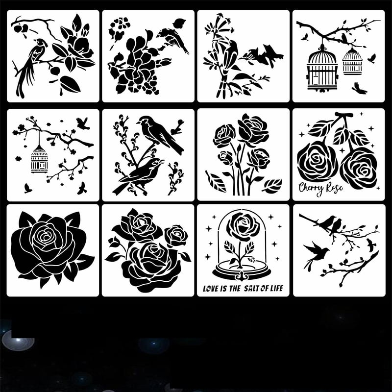 Novi predložak za novine s ručno nacrtanim paunovima i svrakama, univerzalni predložak 15x15 cm za učenike osnovne škole, set predložaka za rezanje